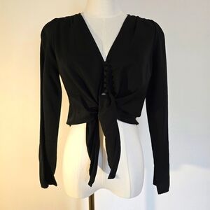 ZARA Satin Effect Cropped Shirt with Buttons and Tie Detail